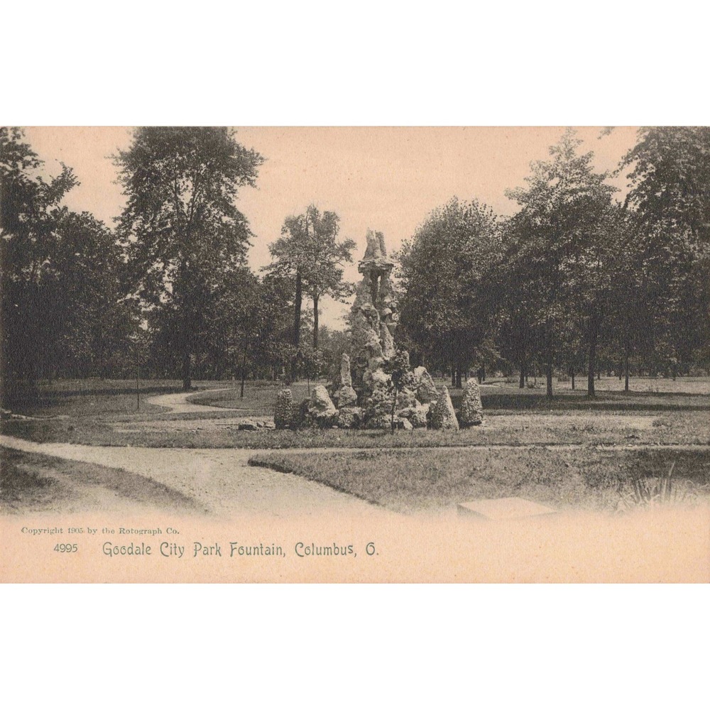 Columbus Ohio OH Goodale City Park Fountain 1905 Rotograph Postcard Undivided - Picture 1 of 2